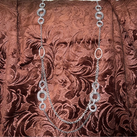 PREMIER Silver Long Layered Necklace and Earrings - Picture 2 of 7